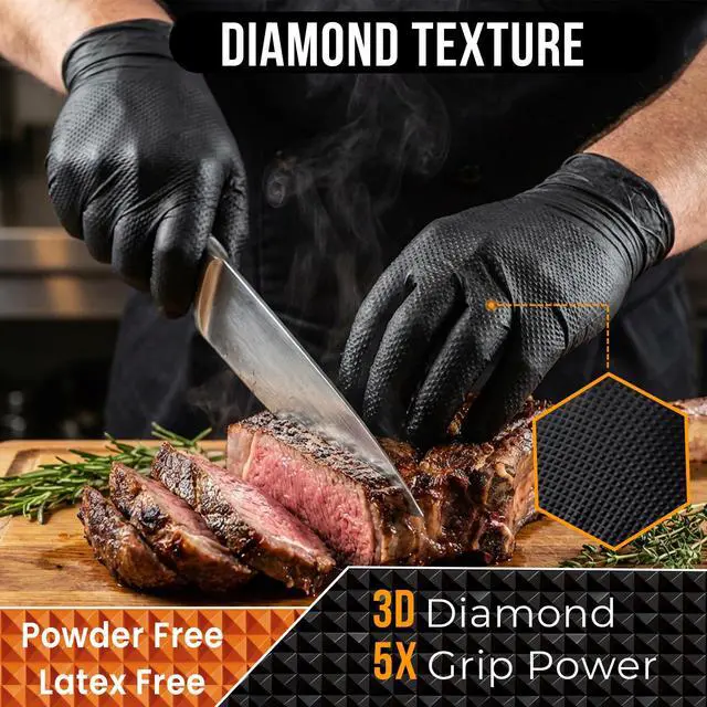 Alt view image 4 of 7 - 10 Mil Heavy Duty Diamond Texture Nitrile Gloves, X-Large, 100 Ct