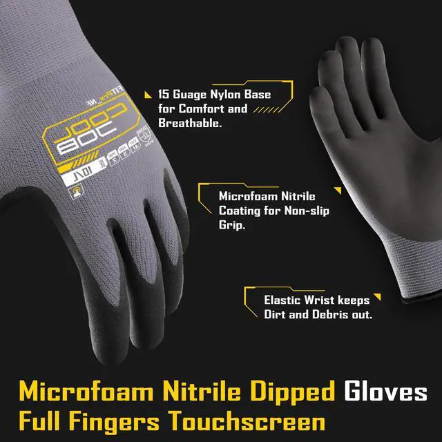 Alt view image 2 of 7 - 3/12/36 Pairs Safety Work Gloves, Microfoam Nitrile Rubber Coated