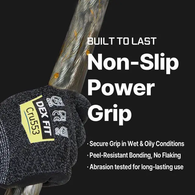 Alt view image 3 of 7 - Level 5 Cut Resistant Gloves Cru553 Anti-Static, 3D Comfort Fit A5 Safety Work Gloves with Grip, Thin Touchscreen Gloves for Warehouse, Package Handling, Glass Handling, BlackGray, L, 1 Pair