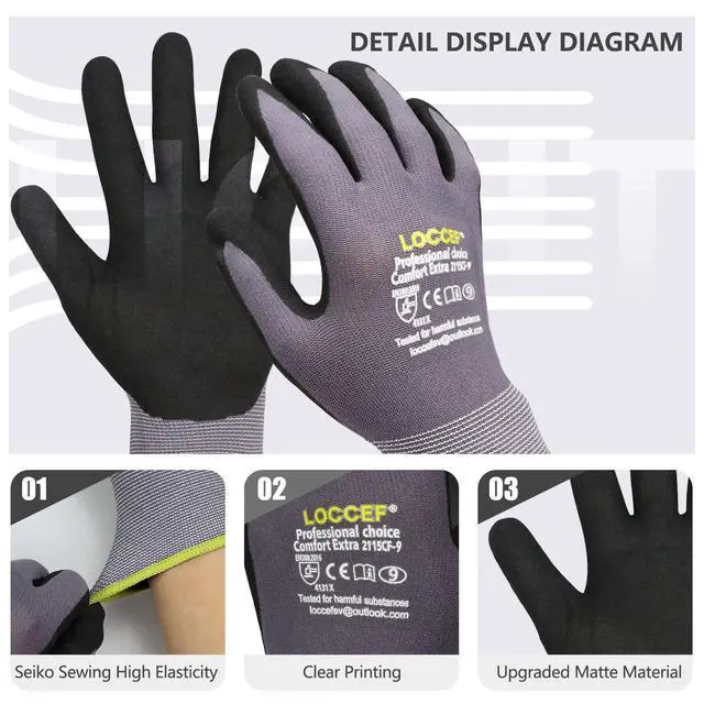 Alt view image 2 of 7 - MicroFoam Nitrile Coated Safety Work Gloves (6 Pairs, 9/L)