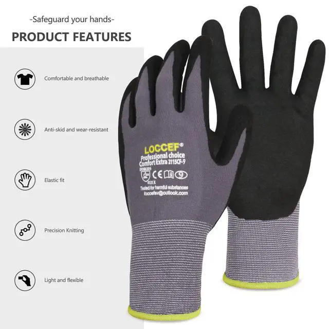 Alt view image 7 of 7 - MicroFoam Nitrile Coated Safety Work Gloves (6 Pairs, 9/L)