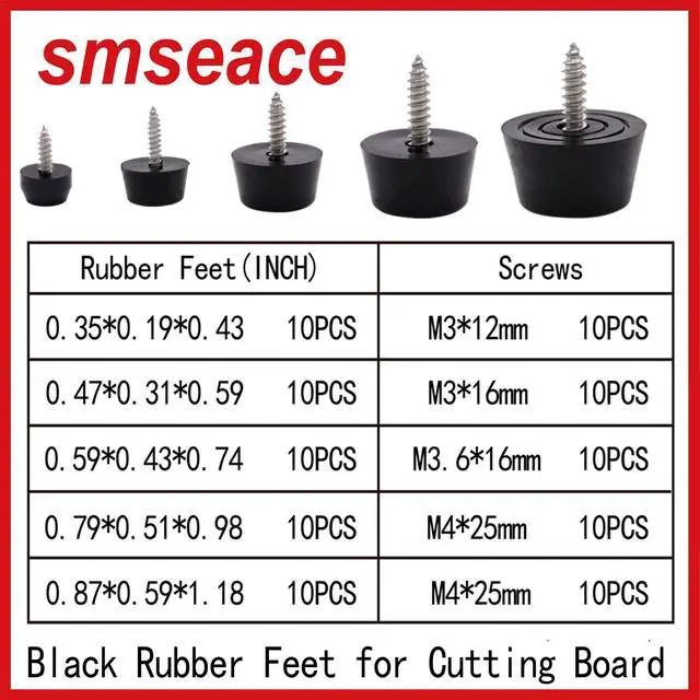 Alt view image 2 of 7 - 100PCS(5 Sizes) Rubber Feet for Cutting Board, Built-in Stainless Steel Washer and Screws, Non-Slip Rubber Feet for Furniture, Electronics, Tables, Sofas