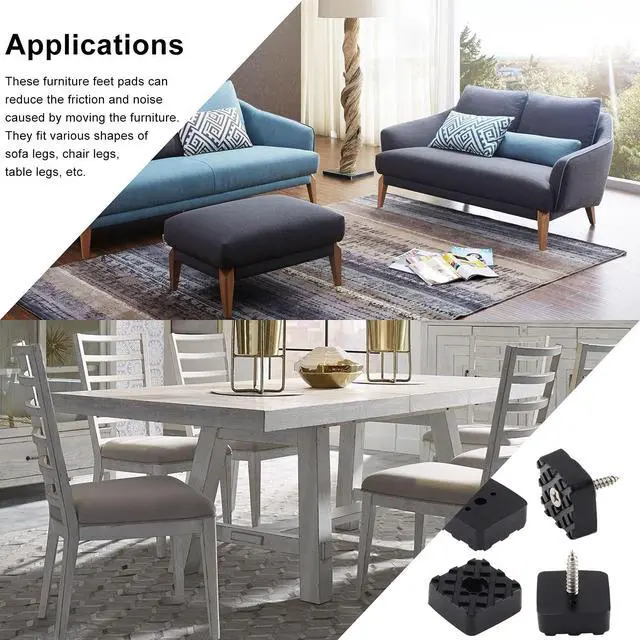 Alt view image 7 of 7 - 1.18Inch/30mm Rubber Furniture Pads, Black, Square, 20Pcs