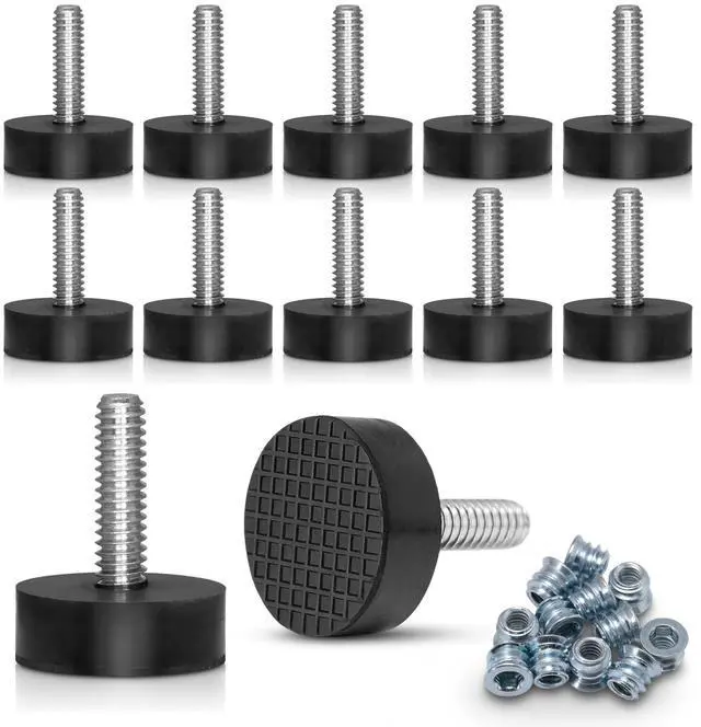 Main image of 12PK Rubber 1/4"-20 Leveling Feet, Adjustable Levelers with Inserts