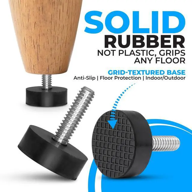 Alt view image 4 of 7 - 12PK Rubber 1/4"-20 Leveling Feet, Adjustable Levelers with Inserts