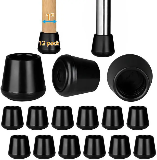 Main image of 1" Rubber Chair Leg Tips Caps, Chair Leg Floor Protectors Rubber Feet Covers Non Slip Reduce Noise for Furniture Stool Chair Legs Caps Folding Metal Replacement, Round Black 12 Pack