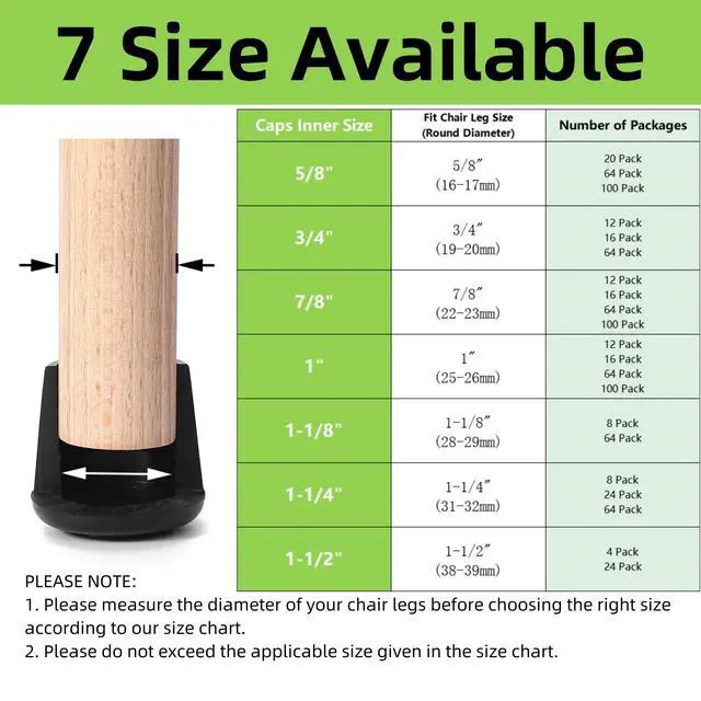 Alt view image 2 of 7 - 1" Rubber Chair Leg Tips Caps, Chair Leg Floor Protectors Rubber Feet Covers Non Slip Reduce Noise for Furniture Stool Chair Legs Caps Folding Metal Replacement, Round Black 12 Pack