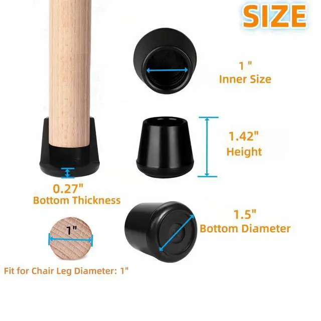Alt view image 3 of 7 - 1" Rubber Chair Leg Tips Caps, Chair Leg Floor Protectors Rubber Feet Covers Non Slip Reduce Noise for Furniture Stool Chair Legs Caps Folding Metal Replacement, Round Black 12 Pack