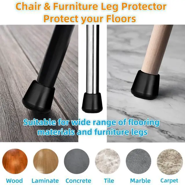 Alt view image 4 of 7 - 1" Rubber Chair Leg Tips Caps, Chair Leg Floor Protectors Rubber Feet Covers Non Slip Reduce Noise for Furniture Stool Chair Legs Caps Folding Metal Replacement, Round Black 12 Pack