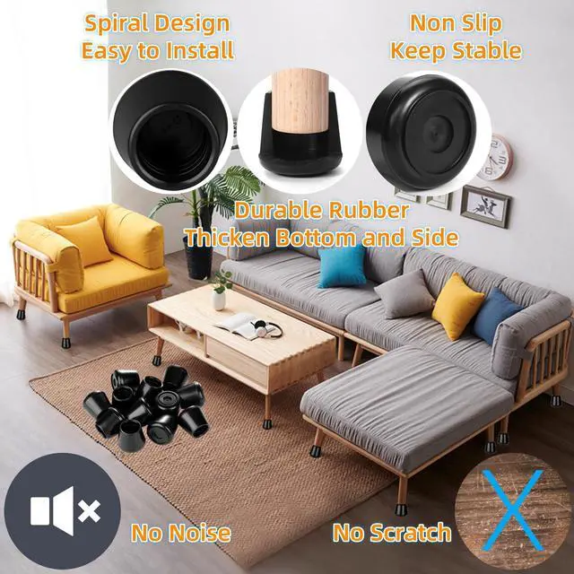 Alt view image 5 of 7 - 1" Rubber Chair Leg Tips Caps, Chair Leg Floor Protectors Rubber Feet Covers Non Slip Reduce Noise for Furniture Stool Chair Legs Caps Folding Metal Replacement, Round Black 12 Pack