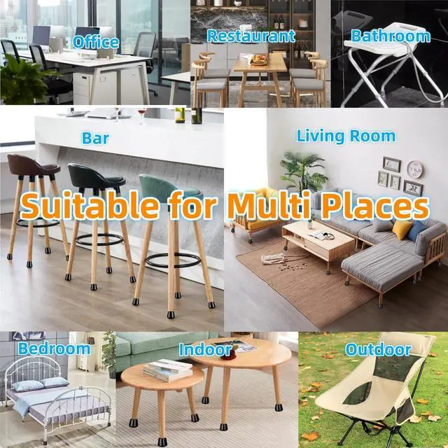 Alt view image 7 of 7 - 1" Rubber Chair Leg Tips Caps, Chair Leg Floor Protectors Rubber Feet Covers Non Slip Reduce Noise for Furniture Stool Chair Legs Caps Folding Metal Replacement, Round Black 12 Pack
