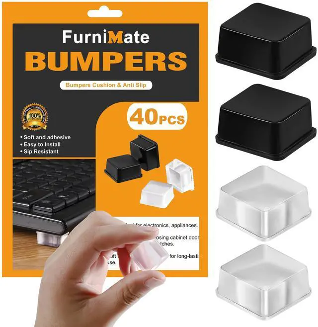 Main image of Rubber Feet for Electronics 40PCS Tall Square- Clear+Black Rubber Bumpers Self Adhesive, Adhesive Rubber Feet for Cutting Board, Speakers, Laptop, Appliances 0.78" x 0.38"