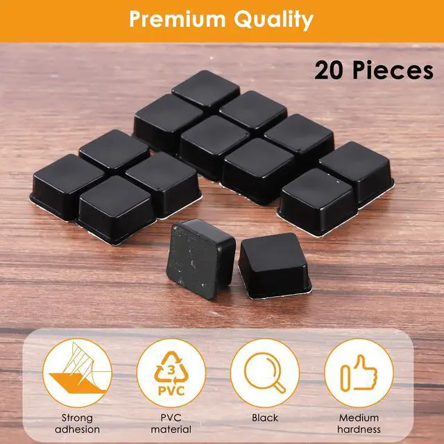Alt view image 5 of 7 - Rubber Feet for Electronics 40PCS Tall Square- Clear+Black Rubber Bumpers Self Adhesive, Adhesive Rubber Feet for Cutting Board, Speakers, Laptop, Appliances 0.78" x 0.38"