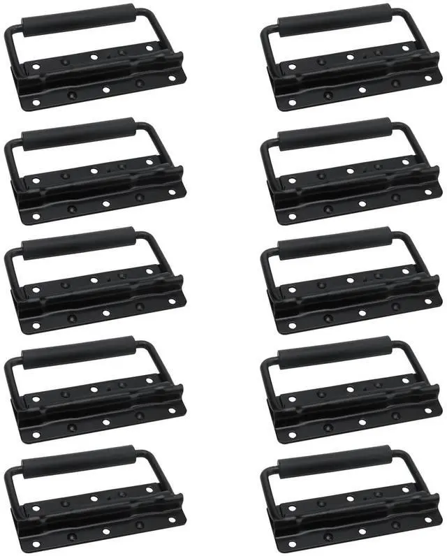 Main image of 10 Pack Black Spring Loaded Case Handle, 124 x 80mm Folding Pull Surface Mount Handle with Rubber Grip, Chest Handles for Flight Case, Cabinet