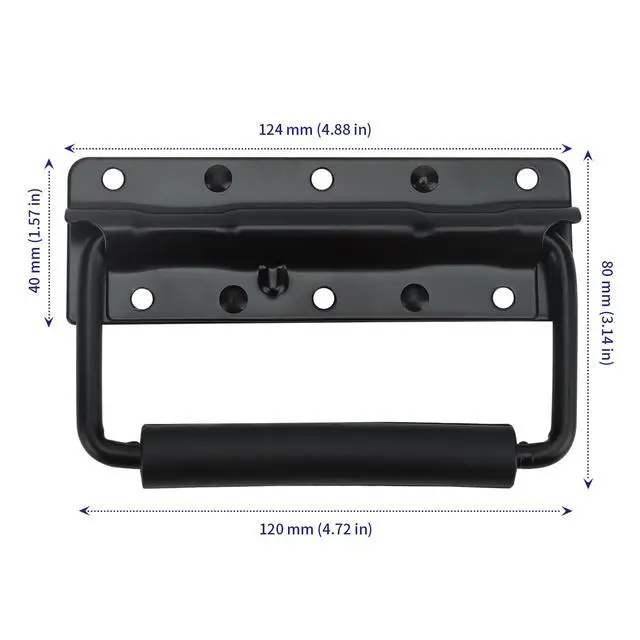Alt view image 2 of 7 - 10 Pack Black Spring Loaded Case Handle, 124 x 80mm Folding Pull Surface Mount Handle with Rubber Grip, Chest Handles for Flight Case, Cabinet