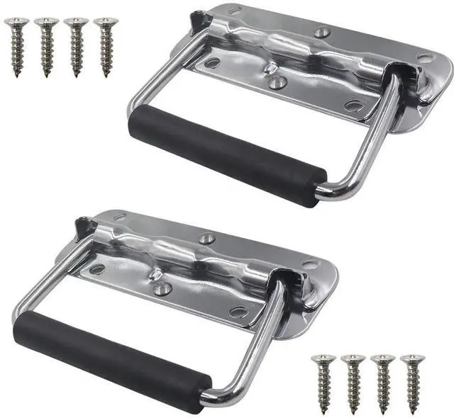 Main image of 4.33Inch Spring Loaded Handle Stainless Steel Heavy Duty Handle for Toolbox Chest Case with Rubber Grip Surface Mounted(2 Pack)