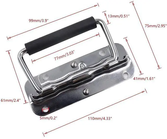 Alt view image 2 of 5 - 4.33Inch Spring Loaded Handle Stainless Steel Heavy Duty Handle for Toolbox Chest Case with Rubber Grip Surface Mounted(2 Pack)