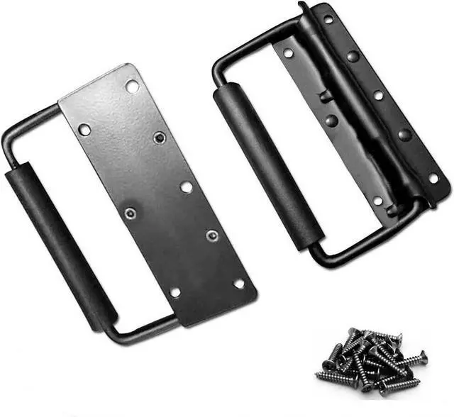 Alt view image 2 of 7 - 2 Pcs Spring Loaded Case Handle 5.51" × 3.15" Heavy Duty Black Surface Mount Chest Handle for Flight Case Cabinet Garage Boat (Black,2pcs)