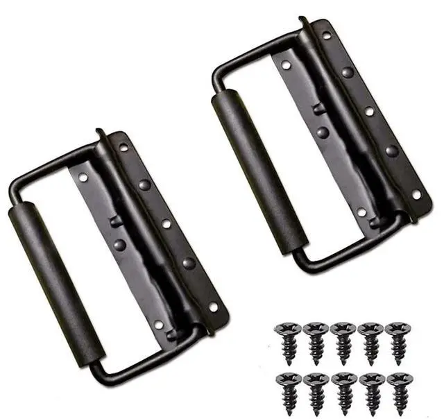 Main image of 2 Pcs Spring Loaded Case Handle 5.51" × 3.15" Heavy Duty Black Surface Mount Chest Handle for Flight Case Cabinet Garage Boat (Black,2pcs)
