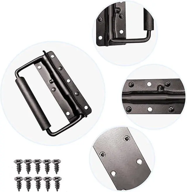 Alt view image 6 of 7 - 2 Pcs Spring Loaded Case Handle 5.51" × 3.15" Heavy Duty Black Surface Mount Chest Handle for Flight Case Cabinet Garage Boat (Black,2pcs)
