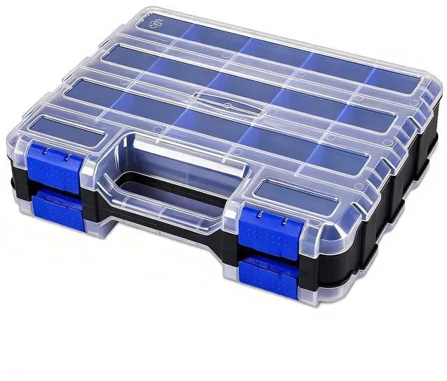 Main image of Small Parts Storage Case Tools Box Organizer Double Side 34 Compartments Hardware Organizers with Removable Plastic Dividers for Screws Nuts Nails Bolts