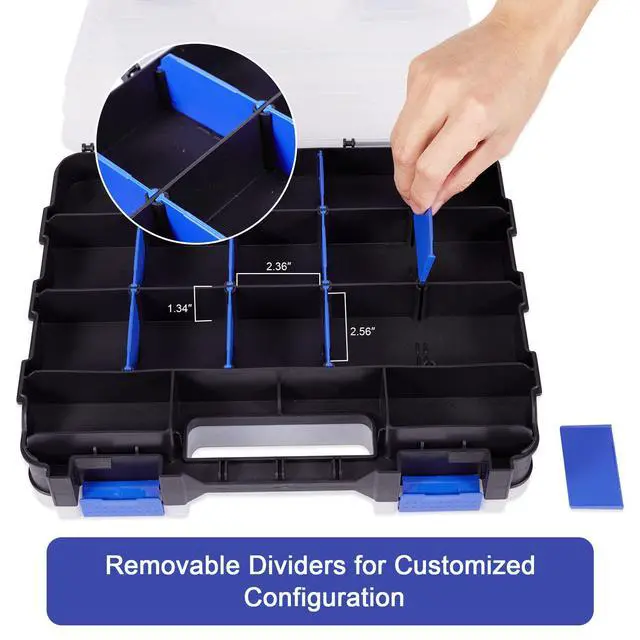 Alt view image 5 of 7 - Small Parts Storage Case Tools Box Organizer Double Side 34 Compartments Hardware Organizers with Removable Plastic Dividers for Screws Nuts Nails Bolts