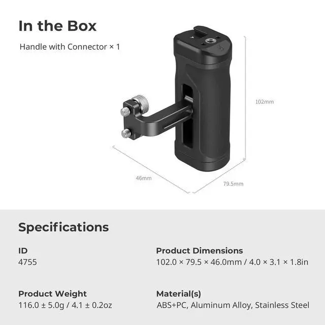 Alt view image 7 of 7 - Mini Side Handle for 1/4"-20 Threaded Holes, Camera Cage Handle for Left or Right Hand, Up and Down Adjustable, with Built-in Cold Shoe & Threaded Hole - 4755