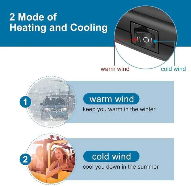 Alt view image 3 of 7 - 150W 12V Car Fan,Hot and Coole Portable Dual Mode Fan for Quick Defrosting and Demisting, 360° Adjustable, Cigarette Lighter Plug for All Cars and Trucks