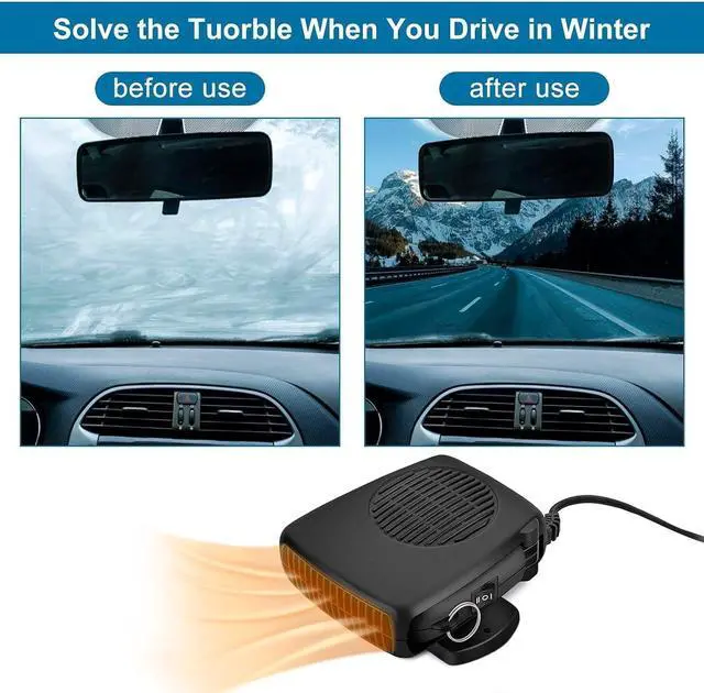 Alt view image 5 of 7 - 150W 12V Car Fan,Hot and Coole Portable Dual Mode Fan for Quick Defrosting and Demisting, 360° Adjustable, Cigarette Lighter Plug for All Cars and Trucks