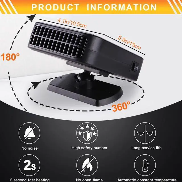 Alt view image 7 of 7 - Portable Car Heater & Defroster 12V 200W Fast Heating and Cooling Fan | Plug in Cigarette Lighter Windshield Defogger,with 360° Rotatable Portable Car Heaters for Vehicle, SUV & RV