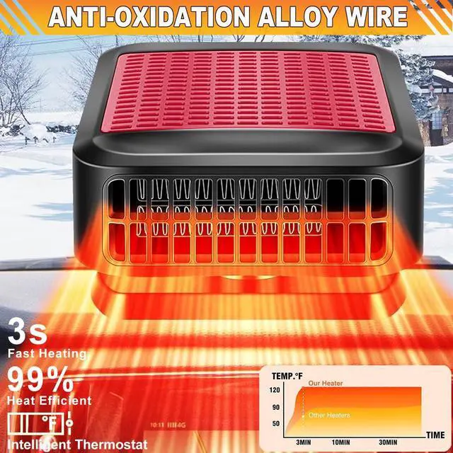Alt view image 4 of 7 - Portable Car Heater & Defroster 12V 200W Fast Heating and Cooling Fan | Plug in Cigarette Lighter Windshield Defogger,with 360° Rotatable Portable Car Heaters for Vehicle, SUV & RV