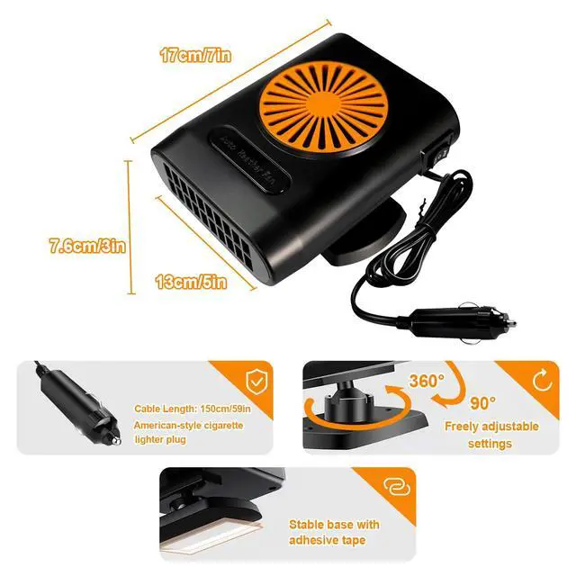 Alt view image 4 of 7 - Portable Heater for Car, 12V 200W Portable Fast Heating Car Heater that Plugs into Cigarette Lighter and Car Windshield defroster & Demister for Car/Vehicle/Truck/SUV