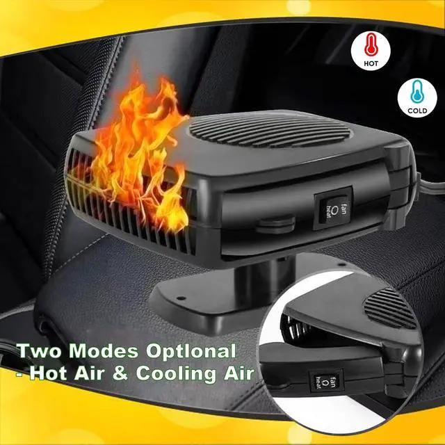 Alt view image 3 of 7 - 12V 200W Portable Car Heater & Windshield Defroster 2-in-1 Fast Heating & Cooling Fan with 360° Rotatable Base, Plug In Cigarette Lighter Car Heaters for Vehicle, Car, SUV, Truck & RV