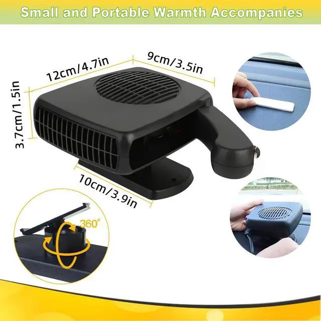 Alt view image 6 of 7 - 12V 200W Portable Car Heater & Windshield Defroster 2-in-1 Fast Heating & Cooling Fan with 360° Rotatable Base, Plug In Cigarette Lighter Car Heaters for Vehicle, Car, SUV, Truck & RV