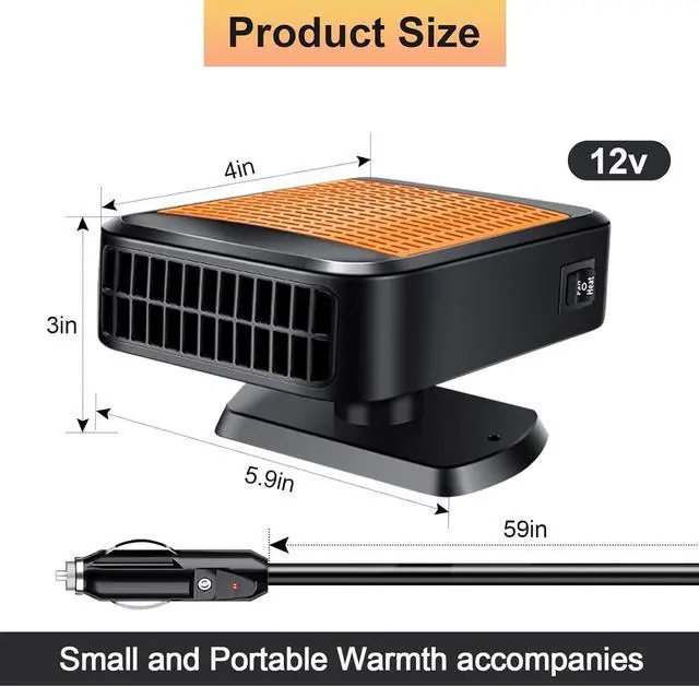 Alt view image 5 of 7 - Portable Car Heater,12V 200W Fast Heating Defroster 2 in 1 Automobile Windshield Fast Heaters Car Heater That Plugs into Cigarette Lighter for Car, SUV, Trucks (Orange Black)