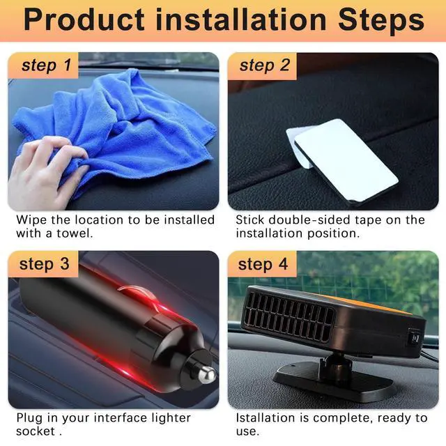 Alt view image 6 of 7 - Portable Car Heater,12V 200W Fast Heating Defroster 2 in 1 Automobile Windshield Fast Heaters Car Heater That Plugs into Cigarette Lighter for Car, SUV, Trucks (Orange Black)