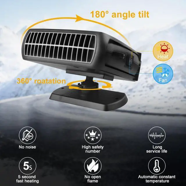Alt view image 4 of 7 - Car Heater, 200W 12V Portable Windshield Defogger and Defroster2 in 1 Modes Fast Heating &Cooling Fanswith Cigarette Lighter Plug 360 Degree Rotary BaseBlack