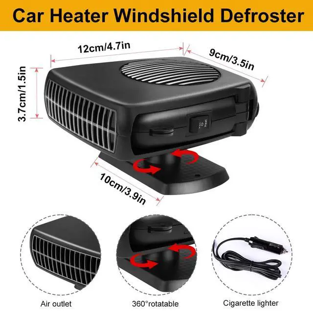 Alt view image 5 of 7 - Car Heater, 200W 12V Portable Windshield Defogger and Defroster2 in 1 Modes Fast Heating &Cooling Fanswith Cigarette Lighter Plug 360 Degree Rotary BaseBlack