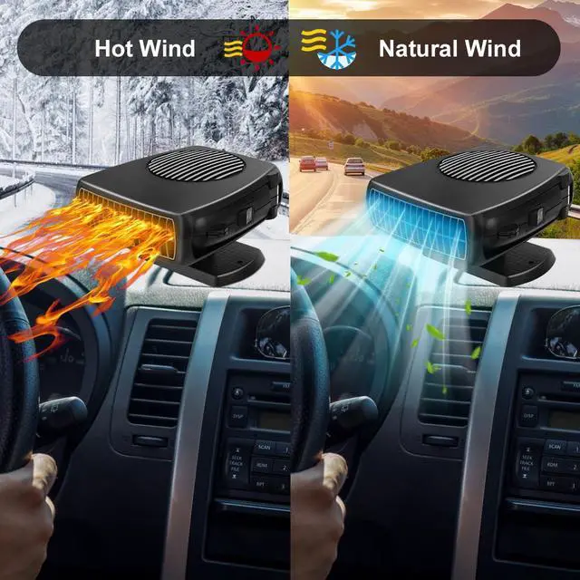 Alt view image 3 of 7 - Car Heater, 200W 12V Portable Windshield Defogger and Defroster2 in 1 Modes Fast Heating &Cooling Fanswith Cigarette Lighter Plug 360 Degree Rotary BaseBlack