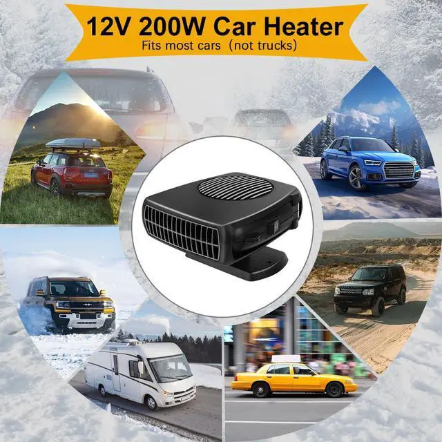 Alt view image 6 of 7 - Car Heater, 200W 12V Portable Windshield Defogger and Defroster2 in 1 Modes Fast Heating &Cooling Fanswith Cigarette Lighter Plug 360 Degree Rotary BaseBlack