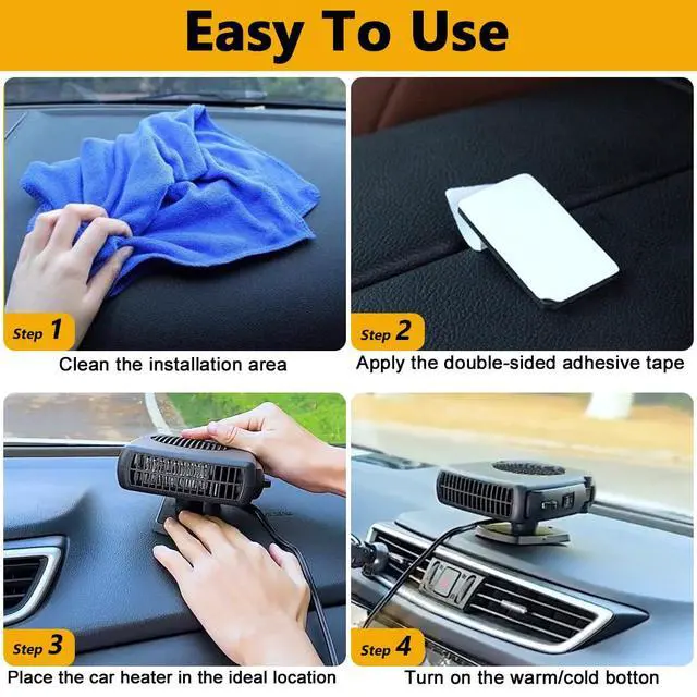 Alt view image 7 of 7 - Car Heater, 200W 12V Portable Windshield Defogger and Defroster2 in 1 Modes Fast Heating &Cooling Fanswith Cigarette Lighter Plug 360 Degree Rotary BaseBlack