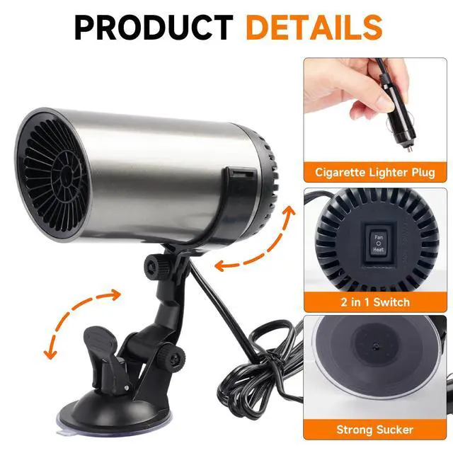 Alt view image 3 of 7 - Car Heater, 12V Portable Car Heater that Plugs into Cigarette Lighter, Defroster for Car Windshield, 2 in 1 Heating & Cooling Fast Heating Defrost Defogger with Suction Holder