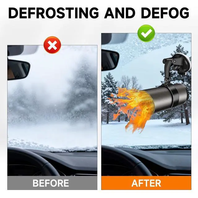 Alt view image 6 of 7 - Car Heater, 12V Portable Car Heater that Plugs into Cigarette Lighter, Defroster for Car Windshield, 2 in 1 Heating & Cooling Fast Heating Defrost Defogger with Suction Holder