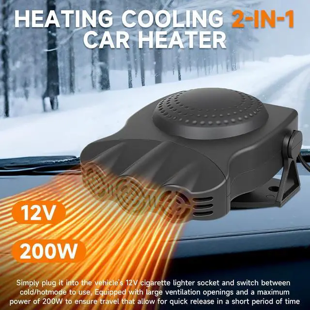 Alt view image 5 of 7 - Car Heater 12V 200W 2-in-1 Defroster & Defogger, Fast Heating, Large Airflow, 360° Rotation, Durable High-Temp Design for All 12V Vehicles