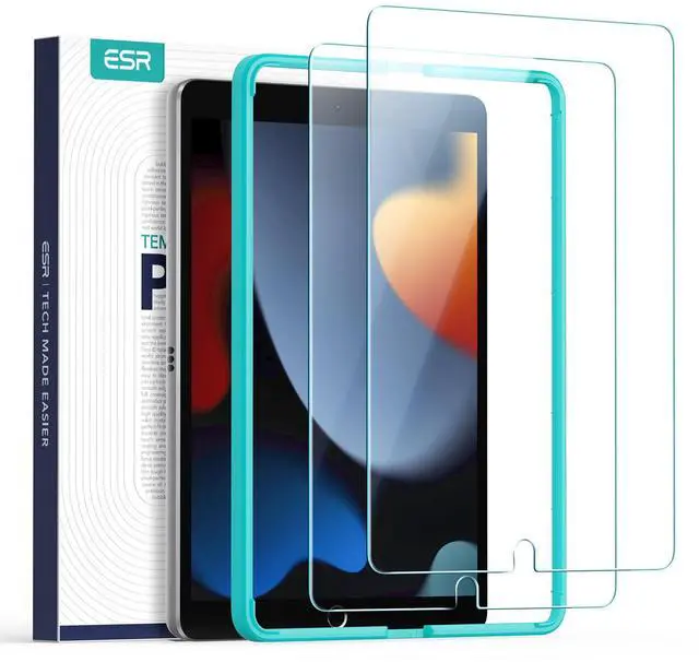 Main image of Screen Protector Compatible with iPad 9th Gen (2021)/iPad 8th Gen (2020)/iPad 7th Gen (2019), Scratch-Resistant 9H Hardness HD Clear Premium Tempered Glass, Includes Installation Frame, 2 Pack