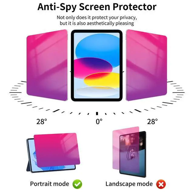 Alt view image 3 of 7 - Privacy Screen Protector for iPad A16 11th / 10th Gen 1-Pack