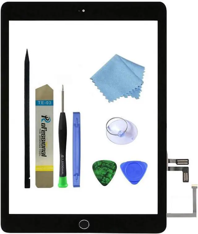 Main image of for Black iPad 5 2017 9.7 inch A1822, A1823 Touch Screen Digitizer Assembly Replacement with Home Button, Camera Bracket, Pre-Installed Adhesive, Tool Repair Kit