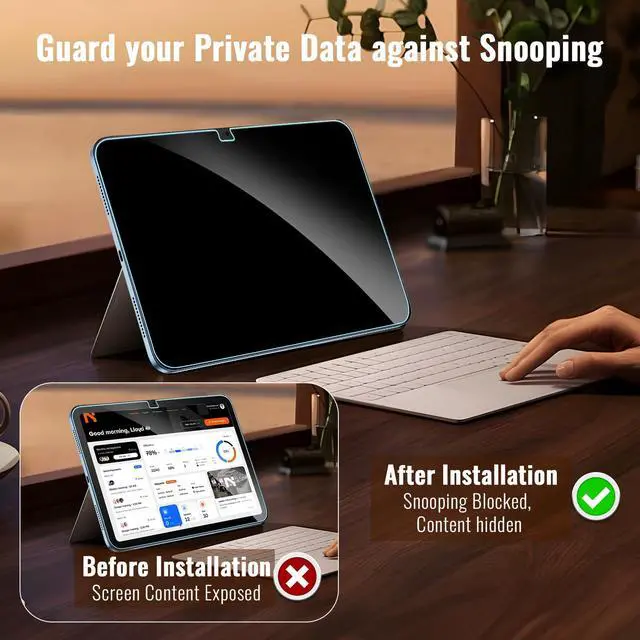 Alt view image 5 of 7 - Privacy Screen Protector for iPad 11th A16 2025, Anti-Spy Tempered Glass Film for iPad 10th Generation 10.9 Inch 2022, Private Touch Sensitive HD Clarity Screen Protector for i Pad A16, 1 Pack