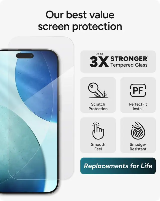 Alt view image 2 of 7 - Glass+ Screen Protector for iPhone 17-3X Stronger, Impact & Shatter Protection, Scratch & Smudge-Resistant iPhone Tempered Glass, InvisibleShield, Easy PerfectFit Install