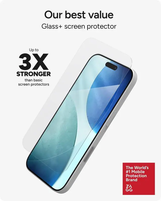Alt view image 3 of 7 - Glass+ Screen Protector for iPhone 17-3X Stronger, Impact & Shatter Protection, Scratch & Smudge-Resistant iPhone Tempered Glass, InvisibleShield, Easy PerfectFit Install